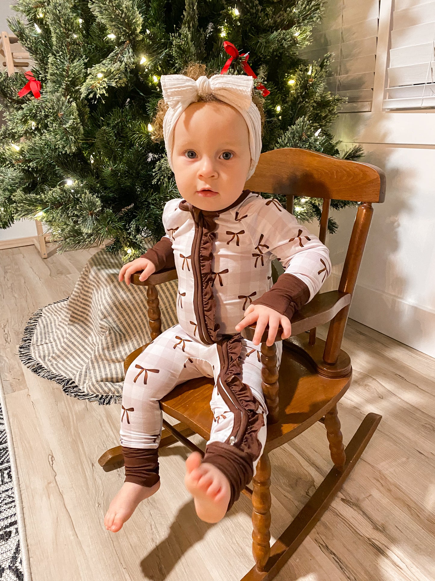 Chocolate Bow Bamboo Romper discoloration